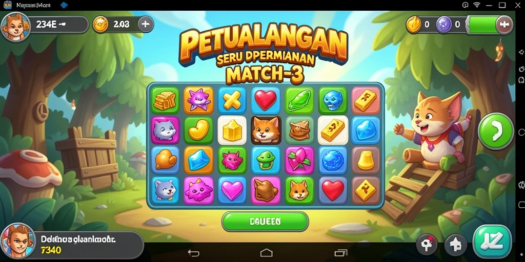 Tangkapan layar gameplay seru dari 234E yang menampilkan keseruan Match-3.