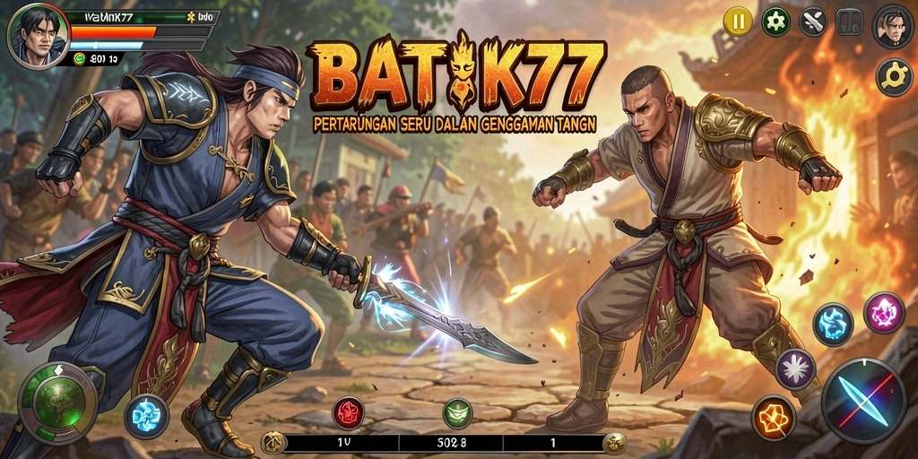 Screenshot utama BATIK77 menampilkan aksi pertarungan yang intens.