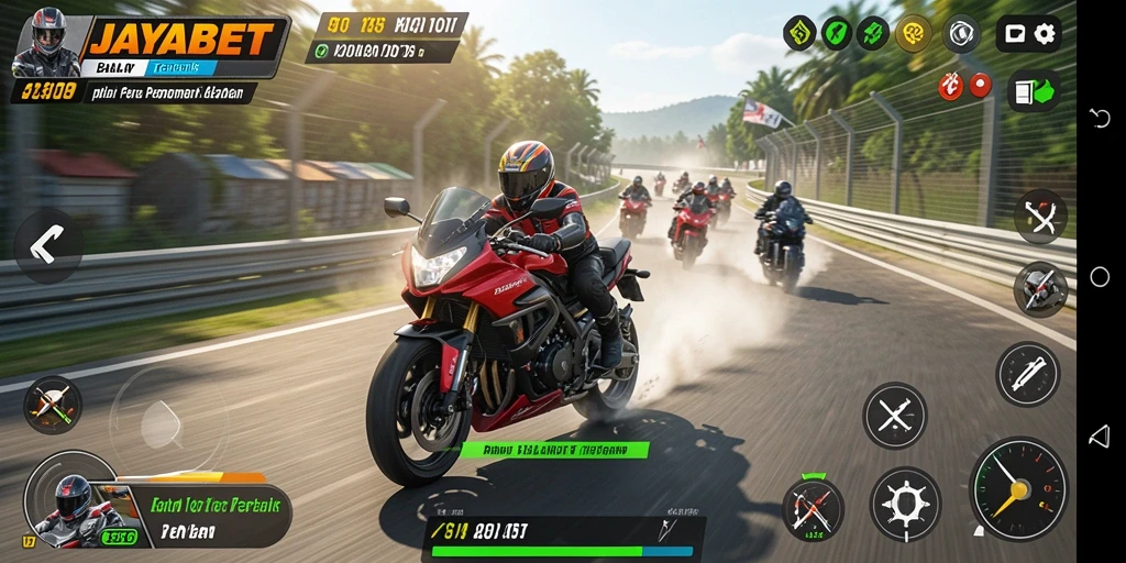 Tampilan menarik dari gameplay JAYABET saat balapan motor.