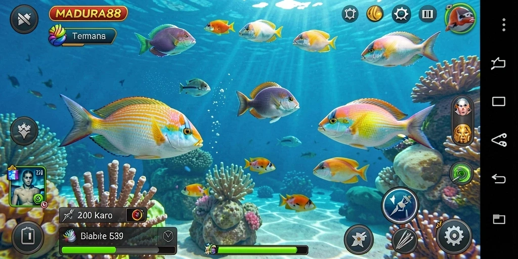 Tampilan gameplay seru MADURA88 dengan aksi tembak ikan.