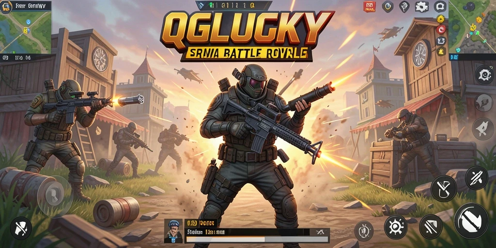 Screenshot gameplay QGLUCKY menampilkan aksi pertarungan intens di pulau.