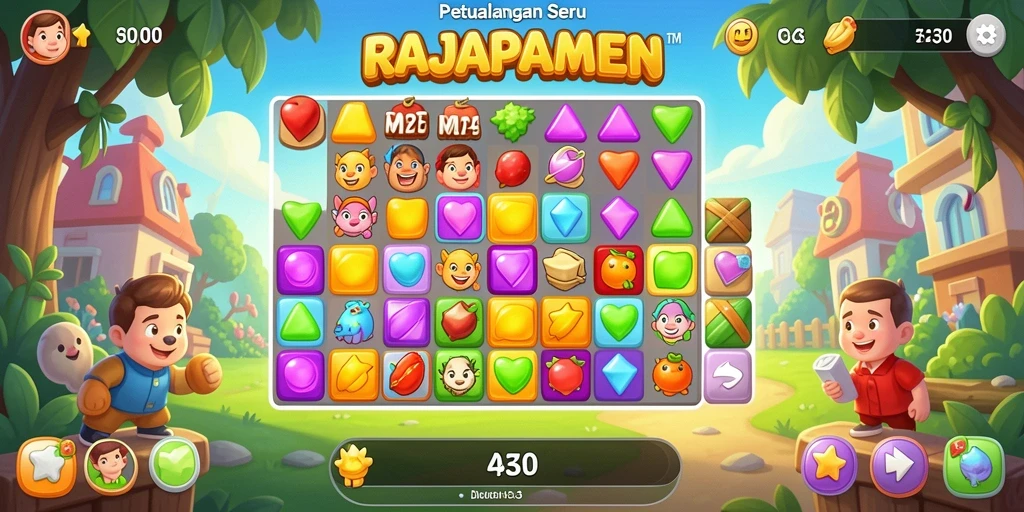 Tampilan gameplay menarik RAJAPAMEN dalam aksi match-3.