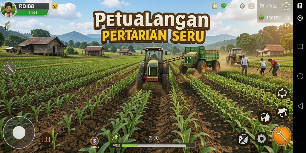 Tampilan seru gameplay pertanian di RDI88 dengan ladang yang subur.