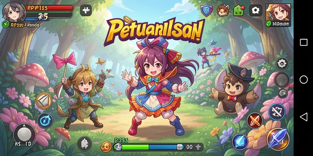 Screenshot gameplay RP55 yang menampilkan aksi karakter anime.