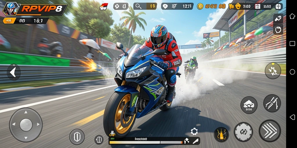 Tampilan gameplay balapan motor yang cepat dan mendebarkan.