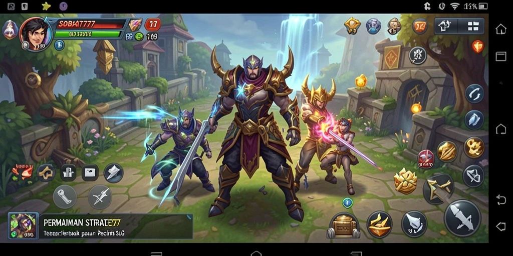 Screenshot gameplay SOBAT777 menampilkan pertempuran epik dan pembangunan wilayah.