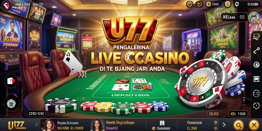 Tangkapan layar UT77 menampilkan dealer langsung dalam permainan Live Casino.