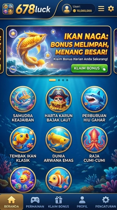 Tampilan awal aplikasi 678luck dengan berbagai kategori aplikasi.